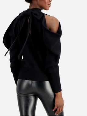 INC International Concepts Black Off-Shoulder Bow-Back Sweater